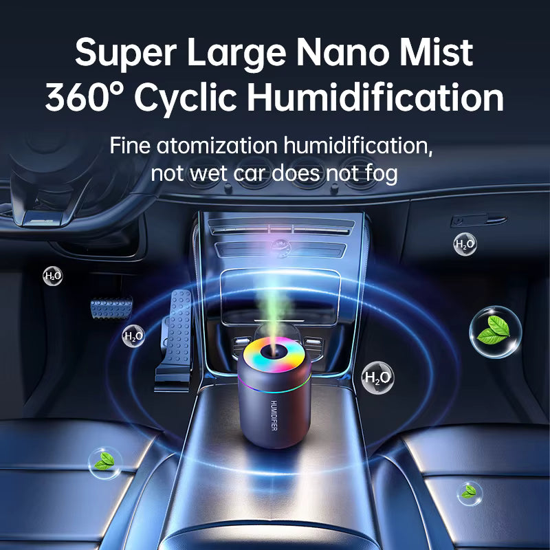 GlowMist Mini USB Humidifier – Portable Car & Desktop Air Moisturizer with Rainbow LED Night Light