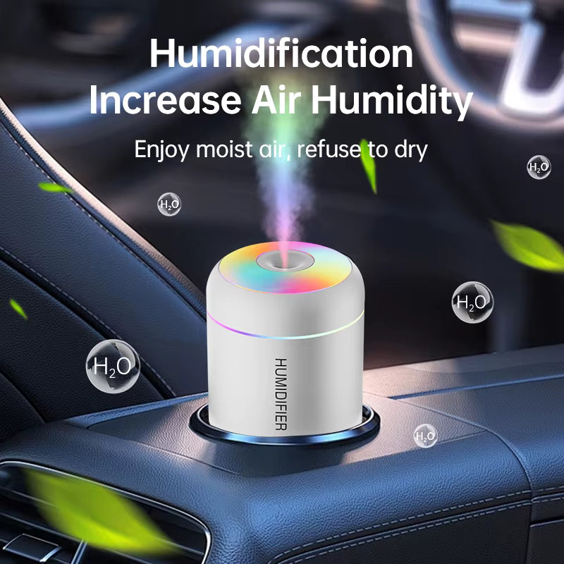 GlowMist Mini USB Humidifier – Portable Car & Desktop Air Moisturizer with Rainbow LED Night Light