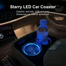 LED Car Cup Pad with Seven Colour Lights USB Rechargeable Non-Slip Silicone Coaster for Auto Ornaments Easy to Clean